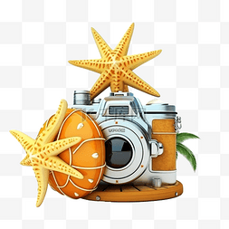 3d 夏季旅行与掌舵球海星菠萝相机
