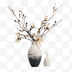 手绘陶图片_美观的花枝和叶子花瓶