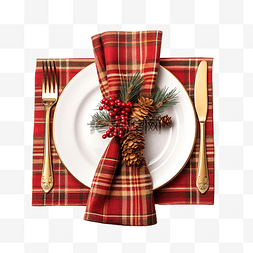家居用品装饰图片_餐巾纸上配有叉勺和刀的圣诞餐桌