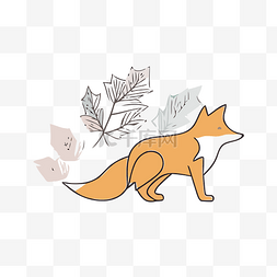 狐狸与叶子的插图示例 向量