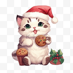 手绘卡通可爱牛奶图片_圣诞快乐手绘卡通可爱猫咪吃饼干