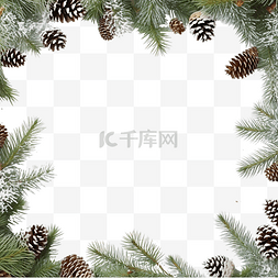 雪圣诞装饰背景上的松枝框架