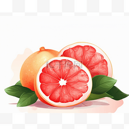 红色葡萄柚和葡萄柚一半一半在白