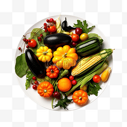 花园里成熟的蔬菜放在白盘子上
