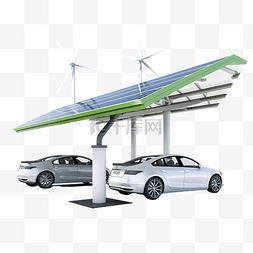 可再生的图片_背景下带风车和太阳能电池板的 3D