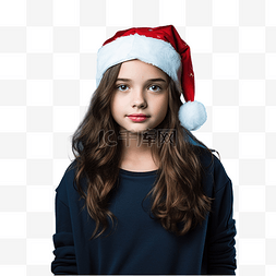 戴着圣诞帽戴着孤立蓝色的女孩站