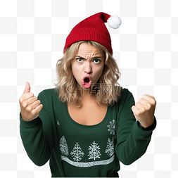 庆祝圣诞假期的女孩以愤怒的姿态