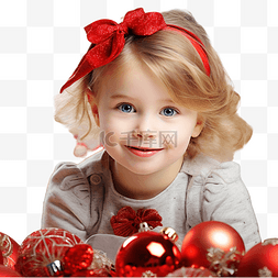 小礼品礼盒图片_圣诞装饰品中一个可爱的小女孩的