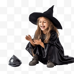 一个女巫图片_一个穿着女巫服装的女孩在万圣节