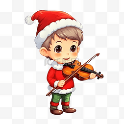 插小男孩图片_穿著聖誕服裝拉小提琴的卡通小男