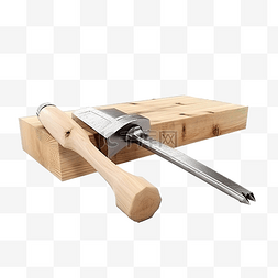 木板钢锯和锤子 3d 渲染