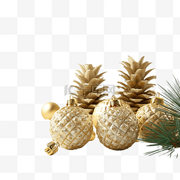 菠萝装饰着白色的圣诞金色球