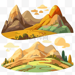 山丘剪贴画两个有树木和山脉的卡