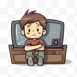 卡通男孩坐在椅子上看电视剪贴画