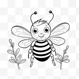 蜜蜂卡通铅笔画花园动植物风格铅