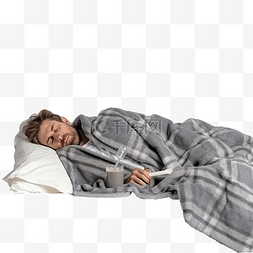 病人患流感后躺在沙发或床上，盖
