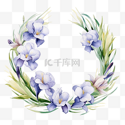 水彩明信片图片_白色鸢尾花花圈水彩剪贴画