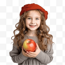 寶寶吃東西图片_小女孩在秋季花园里拿着苹果健康