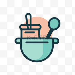 食品厨房图标线画用勺子和搅拌碗
