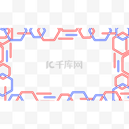 几何红色渐变图片_霓虹红蓝六边形交错边框横图