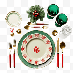平躺，圣诞餐桌布置为绿色和红色