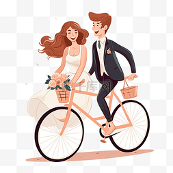 骑自行的女孩图片_美丽的年轻刚结婚的新婚夫妇骑自