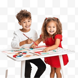 可爱的孩子们在餐桌上为圣诞节画