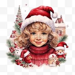 被圣诞元素包围的笑脸小女孩前视