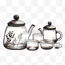 黑色背景茶壶图片_hygge主题茶壶和眼镜元素收藏套装