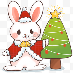 圣诞白兔圣诞树可爱卡通