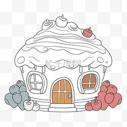 中式大屋顶图片_儿童涂色书插画蛋糕屋水果