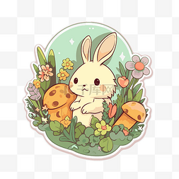 贴纸设计有一只兔子站在树林里，