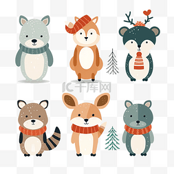 图列图片_圣诞节套装与可爱的动物虎熊鹿兔
