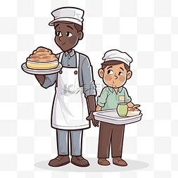卡通片显示一名服务员和一个小男