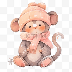 可爱的猴子插画水彩可爱的动物冬