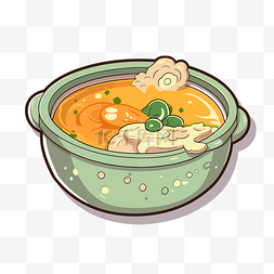 卡通纸贴画图片_碗里的饭菜和汤剪贴画的插图 向