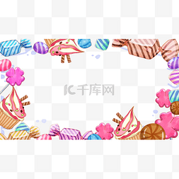儿童节糖果边框横图可爱粉色冰淇