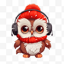 耳钉矢量图耳钉图片_可爱的猫头鹰，带耳罩和红头巾可