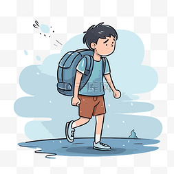 走路的男孩卡通图片_留下剪贴画一个男孩背着背包走路