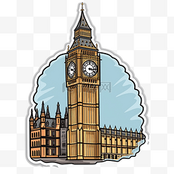 卡通贴纸描绘了伦敦的大本钟及其