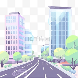 城市背景插画图片_城市道路景观街道与城市办公楼插