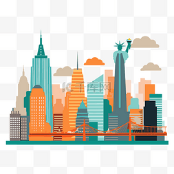 纽约卡通图片_纽约剪贴画平面矢量图一个城市与