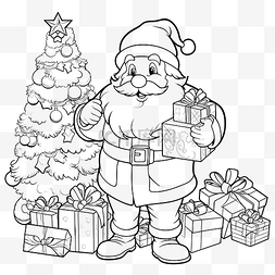 圣诞节活动图片_圣诞节着色书页上有卡通圣诞老人