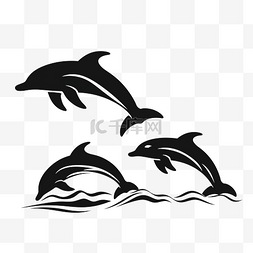 游泳的剪影图片_背景中孤立的海洋中跳跃的海豚的