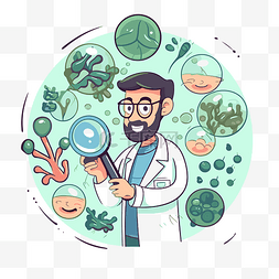 一位医生站在显微镜上观察藻类的