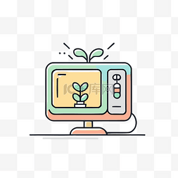 矢量电视高清图标图片_上面有植物的电视插图 向量