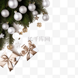 木板上有装饰和礼物的圣诞树