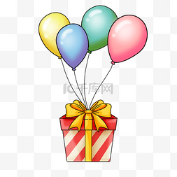 黄色的装饰彩带图片_礼物盒可爱卡通彩色节日礼物气球