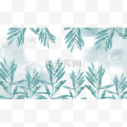 水彩叶子植物边框横图浅蓝色