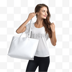 模特挂着白色手提包